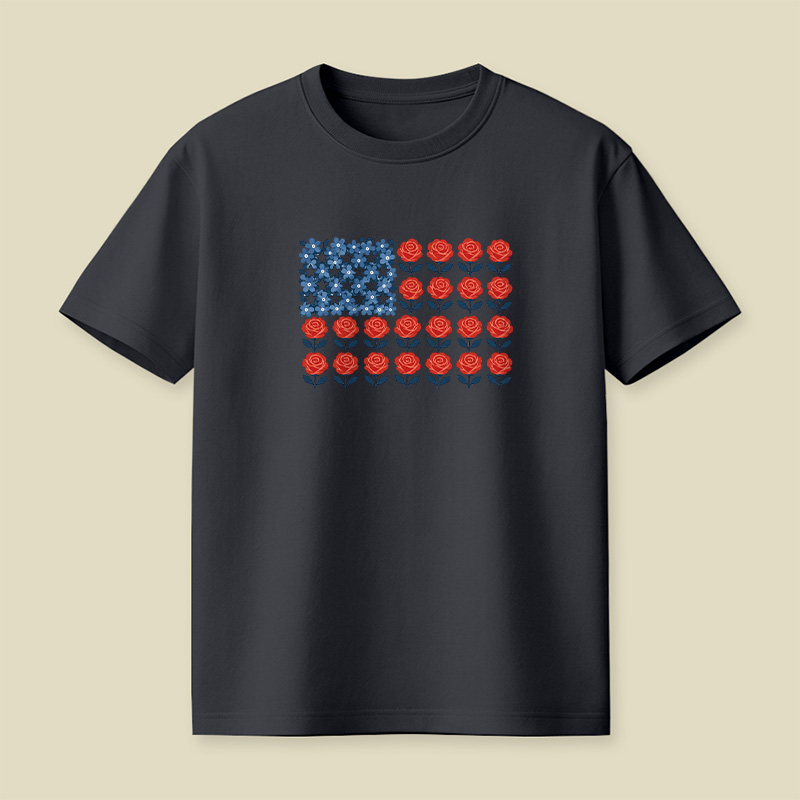 Floral American Flag Rose Patriotic Playful T-Shirt
