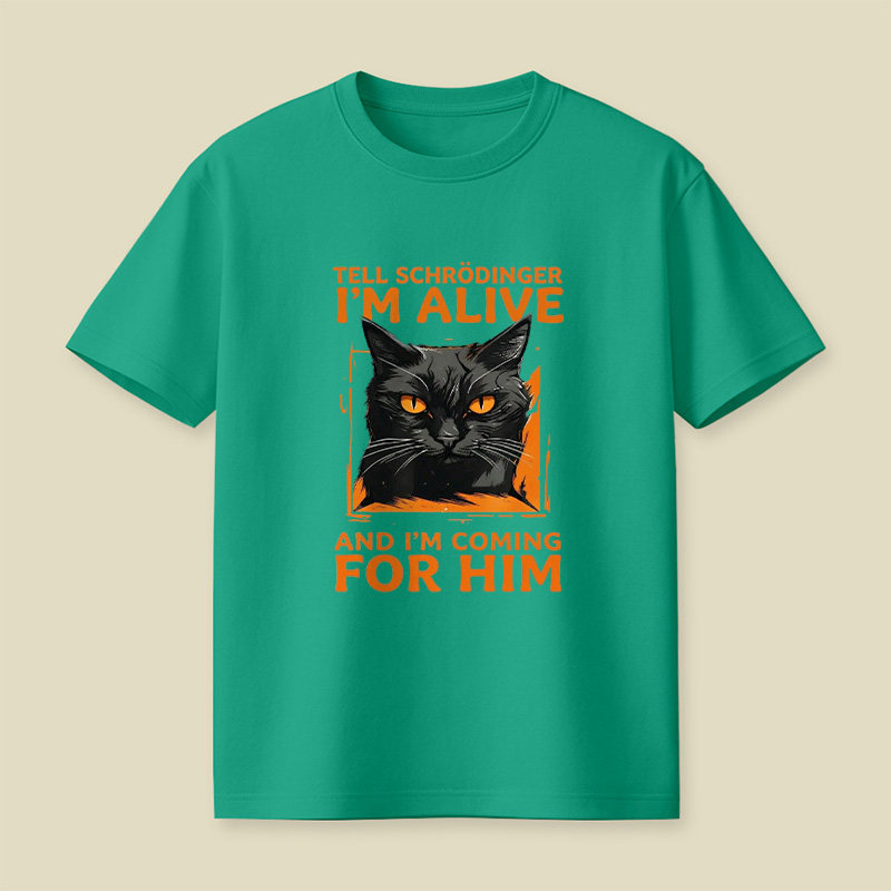 Schrödinger’s Fierce Orange-Eyed Cat Playful T-Shirt