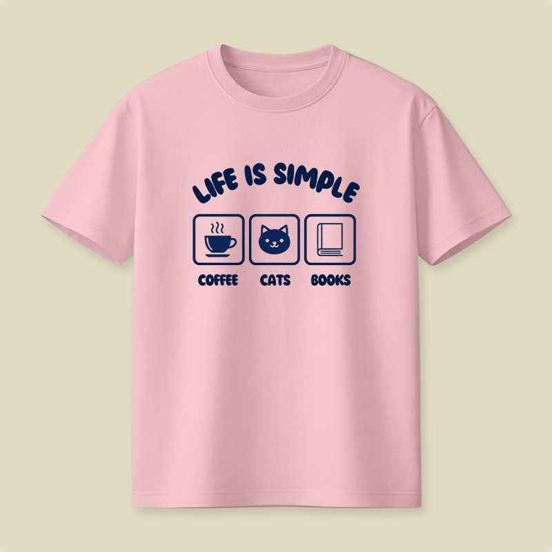 Life Is Simple Coffee Cats Books Playful T-Shirt