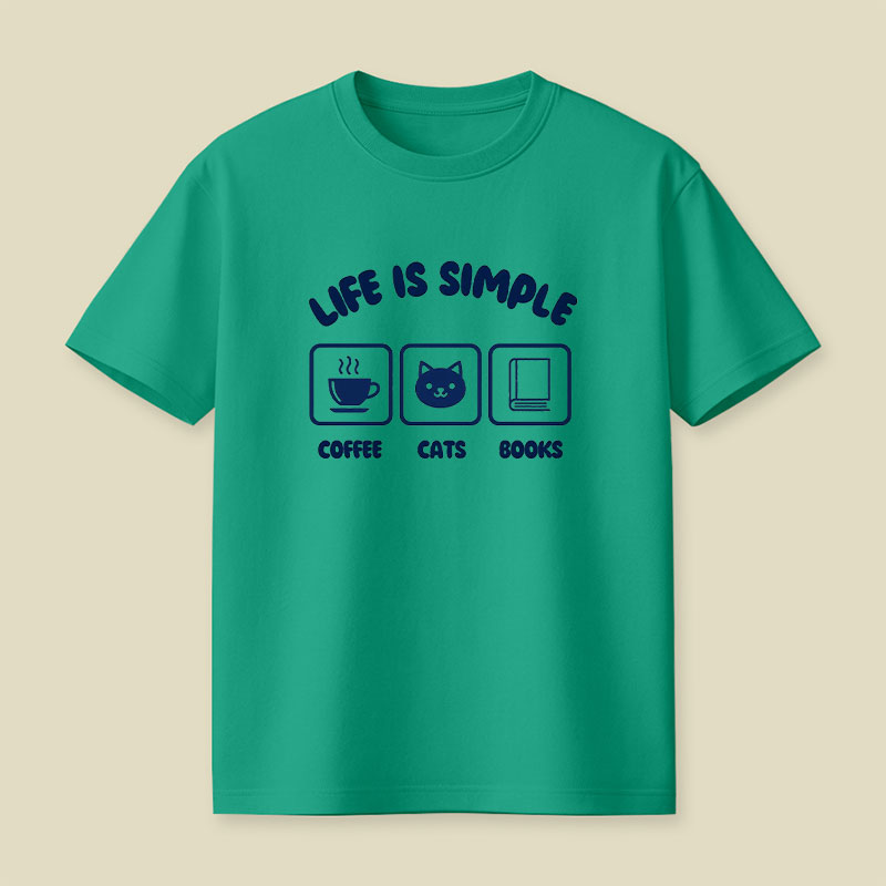 Life Is Simple Coffee Cats Books Playful T-Shirt