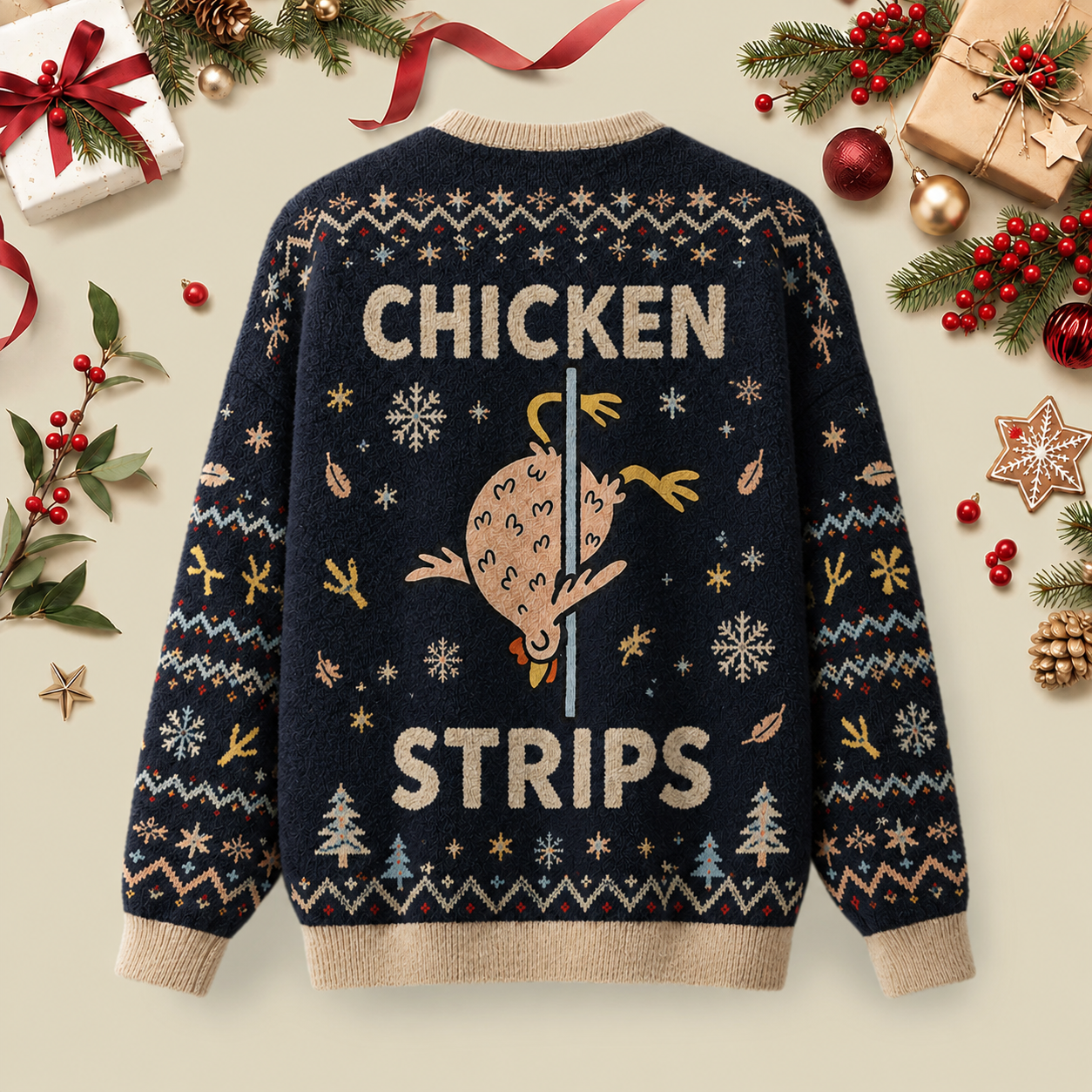 Chicken Strips Meme Ugly Christmas Fluffy Sweatershirt