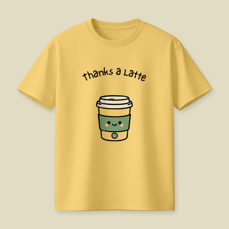 Thanks A Latte Coffee Cup Pun Playful T-Shirt