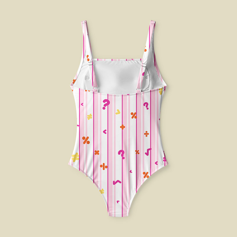 Retro Math Symbol Pink Stripe Tummy Control One Piece Swimsuit