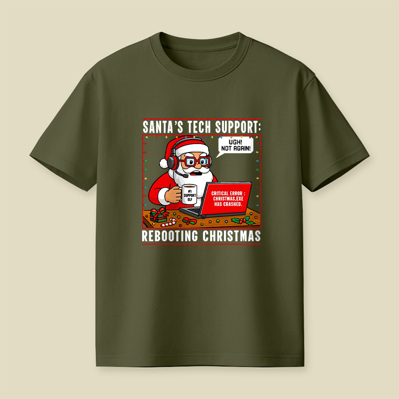 Santa Tech Support Cartoon Playful T-Shirt