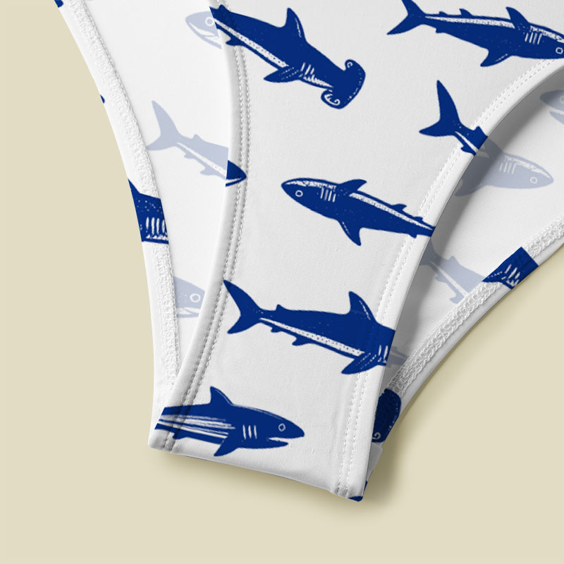 Nautical Blue Shark V-Neck One Piece Swimsuit