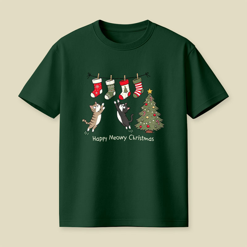 Happy Meowy Christmas Pussy Cats Playful T-Shirt