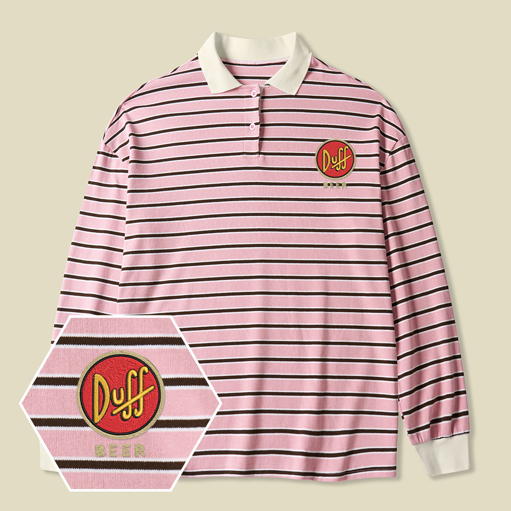 Duff Beer Lycra Striped Embroidered Long-Sleeve Polo