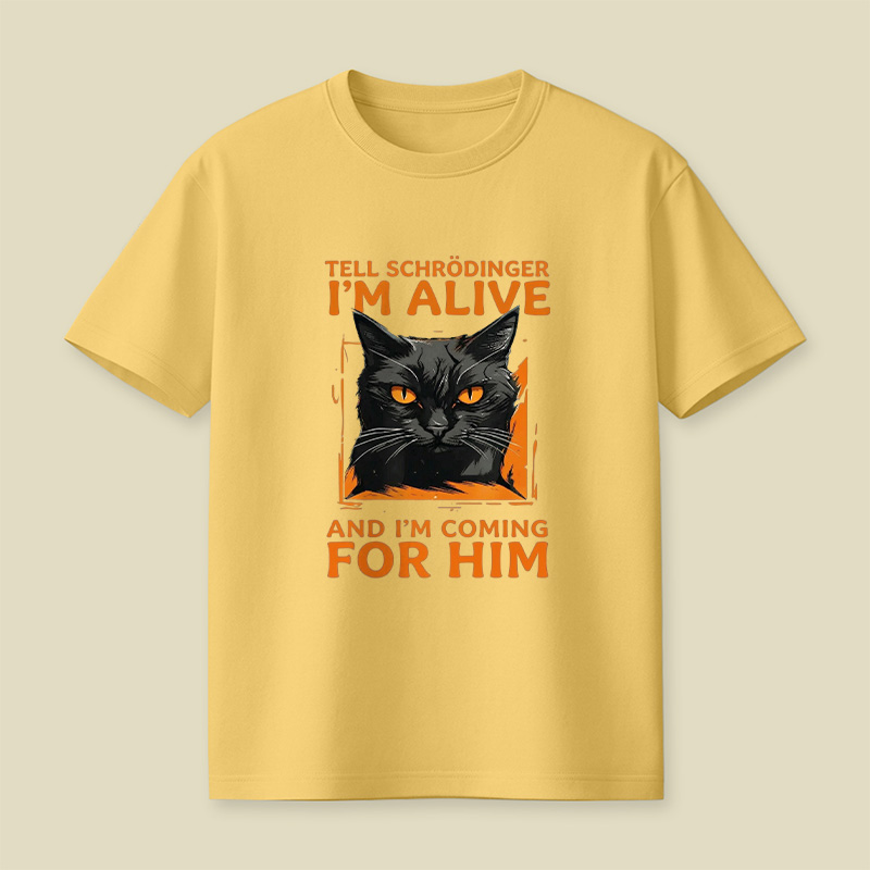 Schrödinger’s Fierce Orange-Eyed Cat Playful T-Shirt