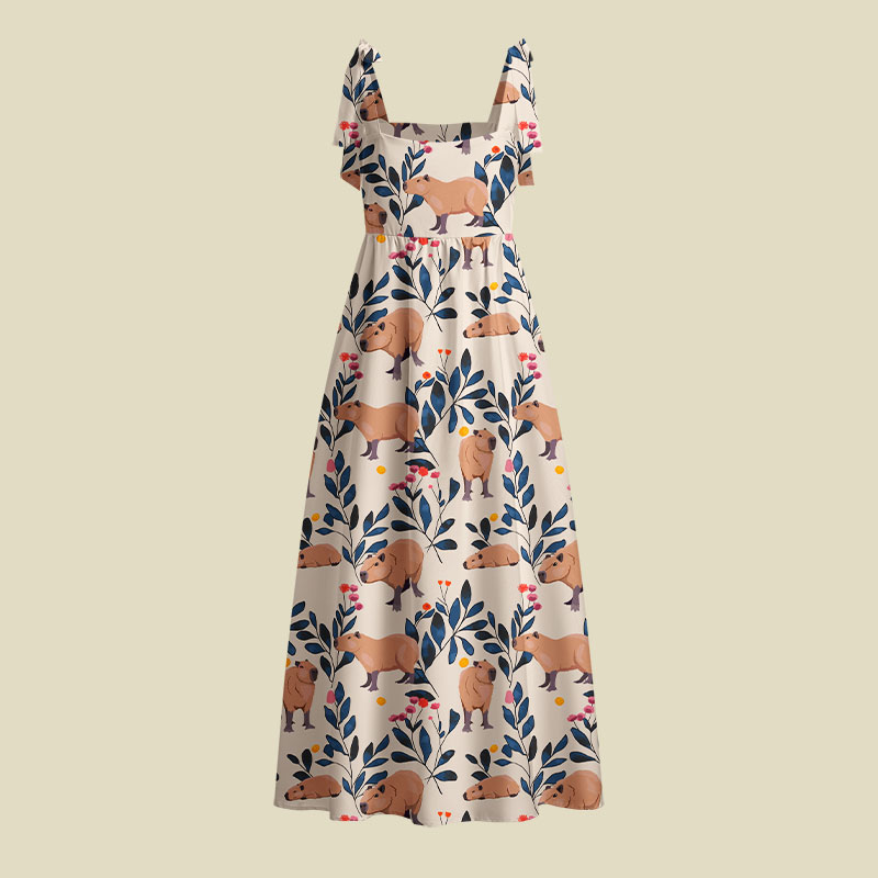 Capybara and Plants Playful Maxi Dress