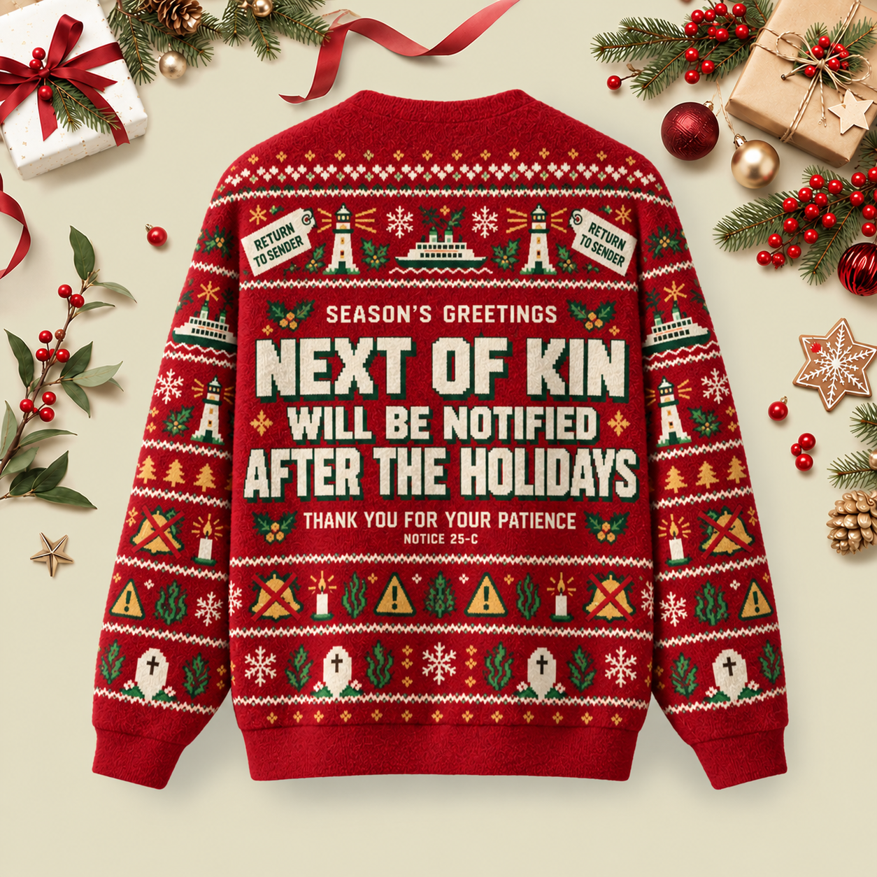 Next Of Kin Will Be Notified Ugly Christmas Fluffy Sweatershirt