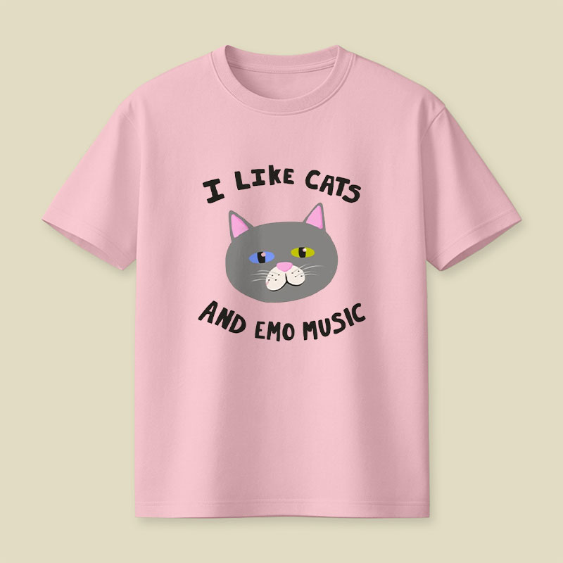I Like Cats and Emo Music Playful T-Shirt