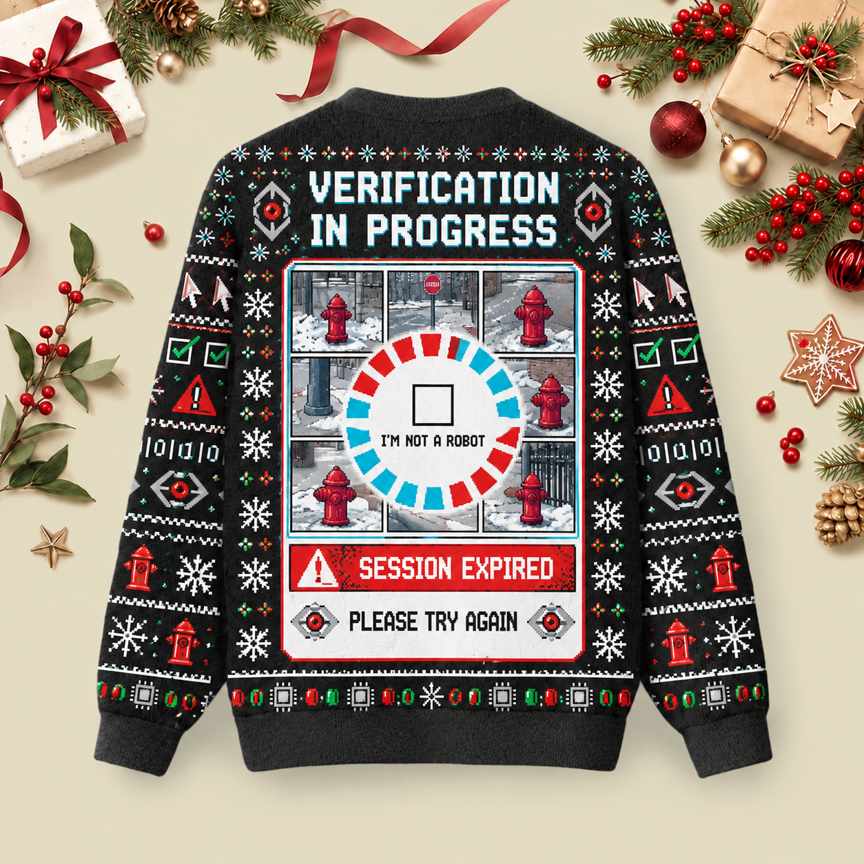 Prove You Are Not A Robot Ugly Christmas Fluffy Sweatershirt
