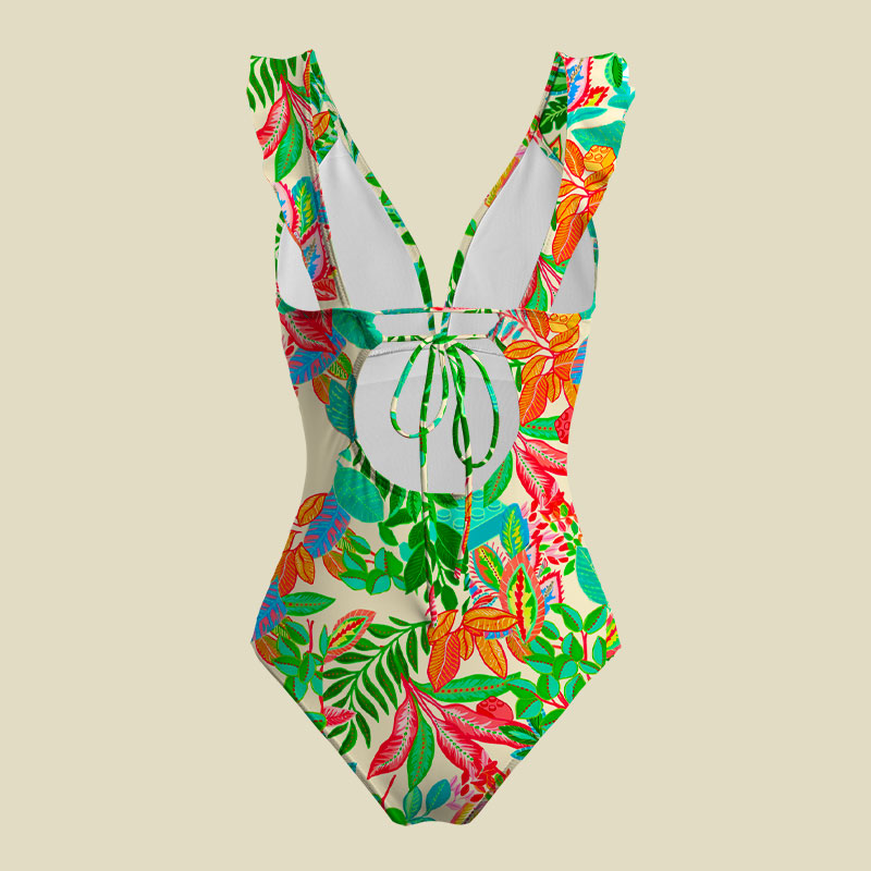 Tropical Blocks V-Neck One Piece Swimsuit