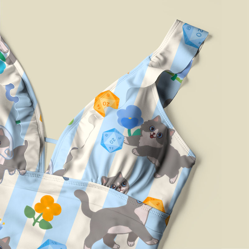 DND Cat V-Neck One Piece Swimsuit