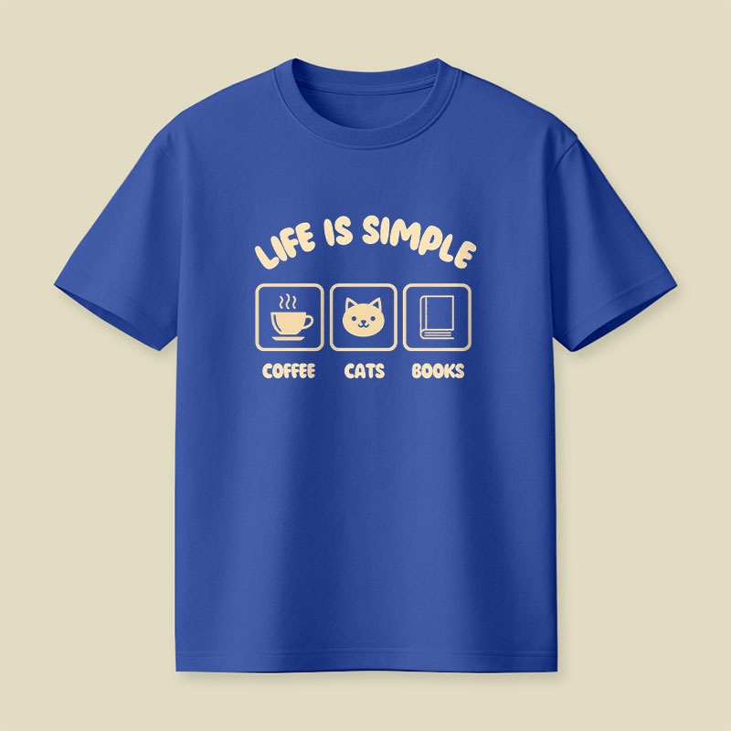 Life Is Simple Coffee Cats Books Playful T-Shirt