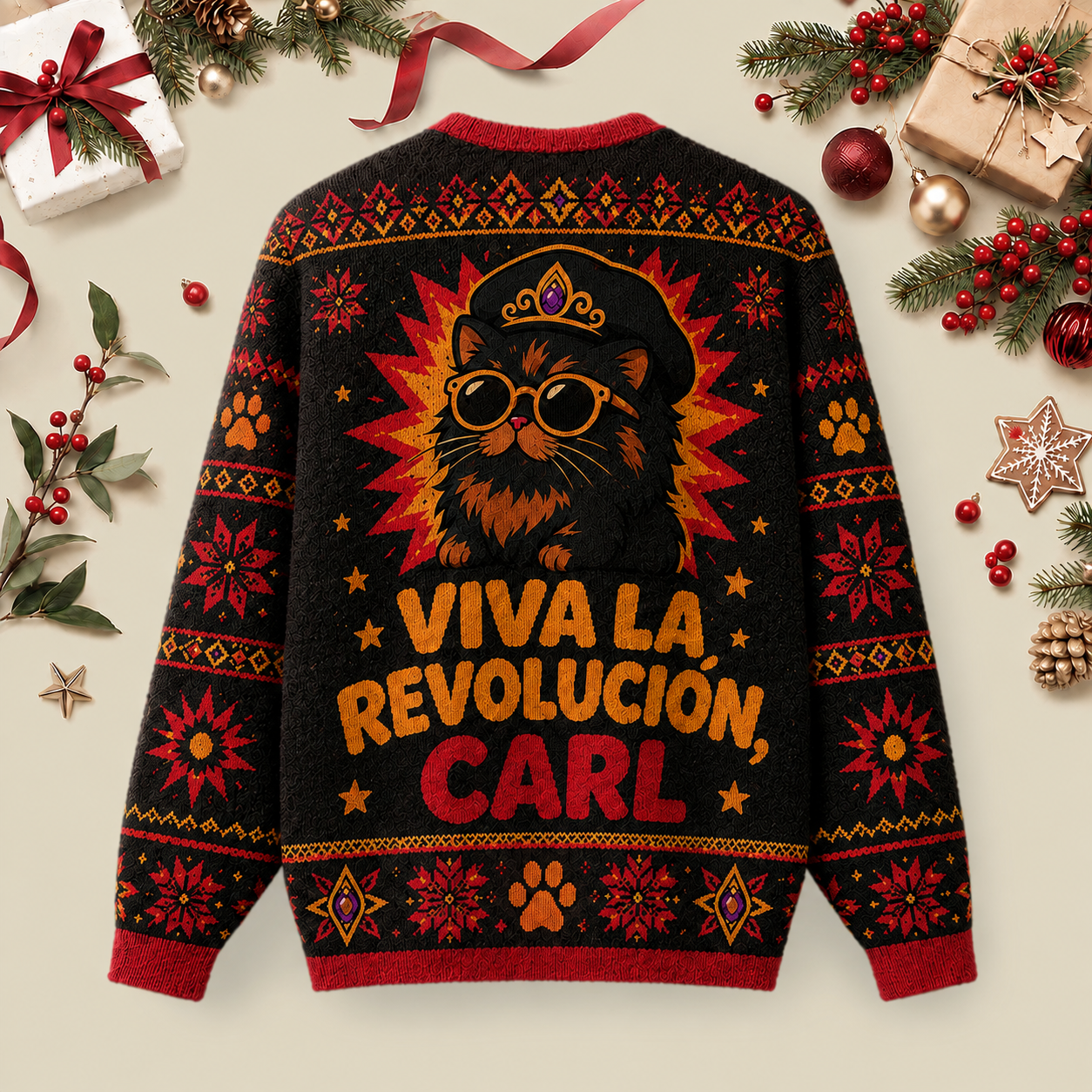 Viva La Revolucion Carl Ugly Christmas Fluffy Sweatershirt