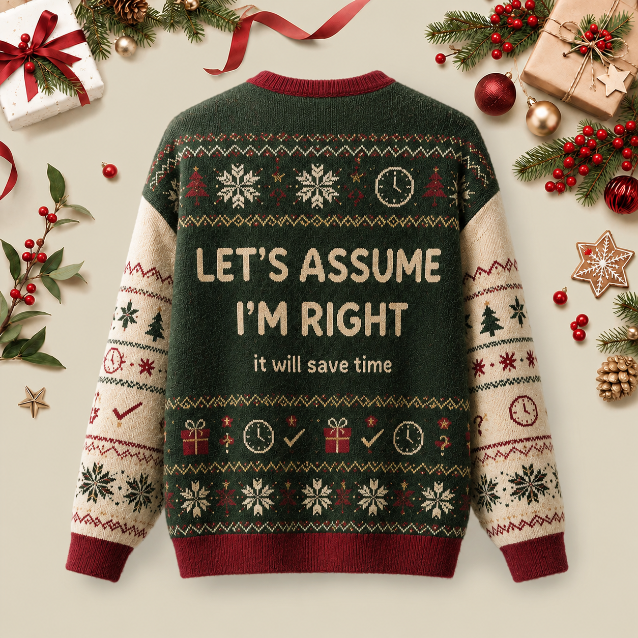 Assume I Am Right Funny Sarcastic Quote Ugly Christmas Fluffy Sweatershirt