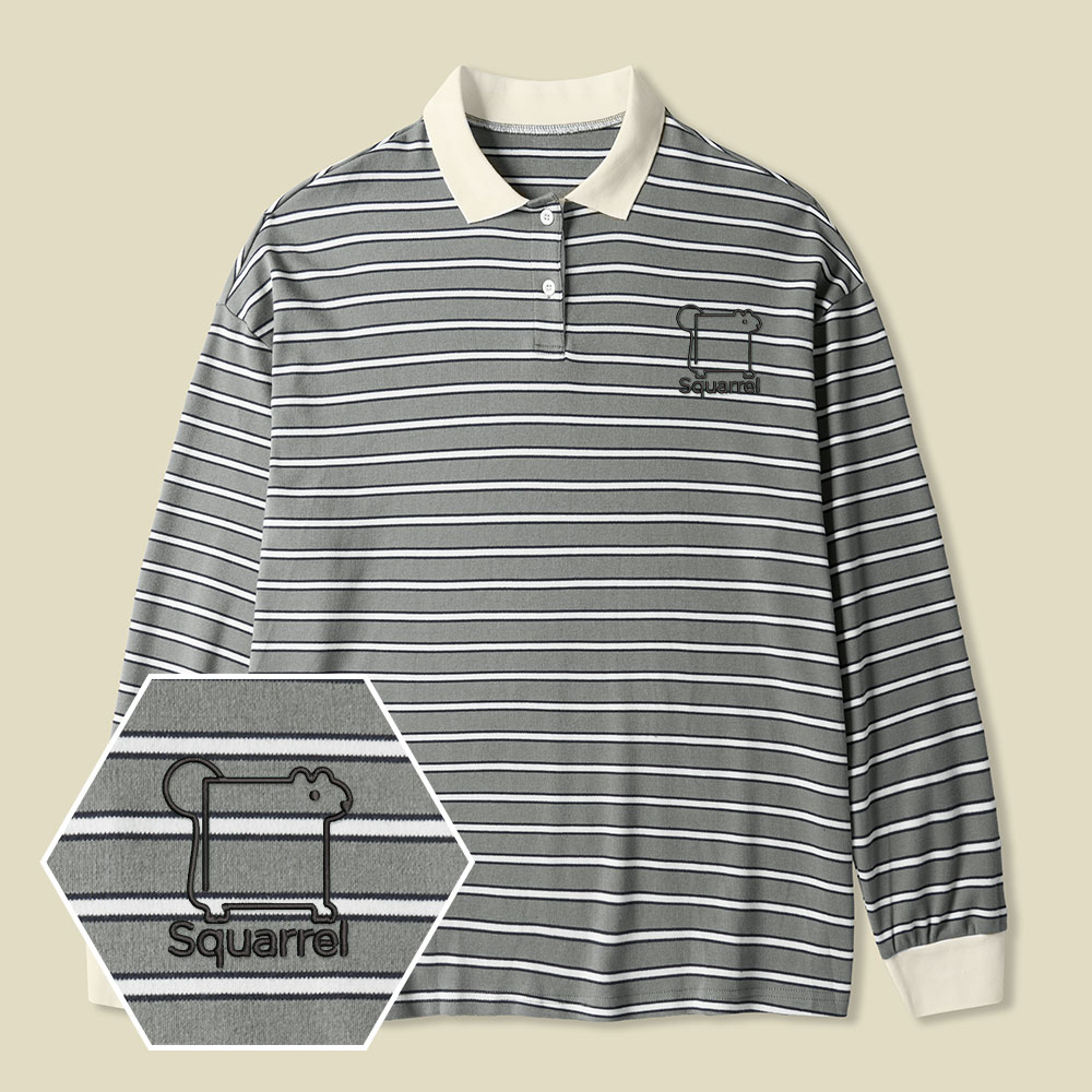 Squarrel Lycra Striped Embroidered Long-Sleeve Polo