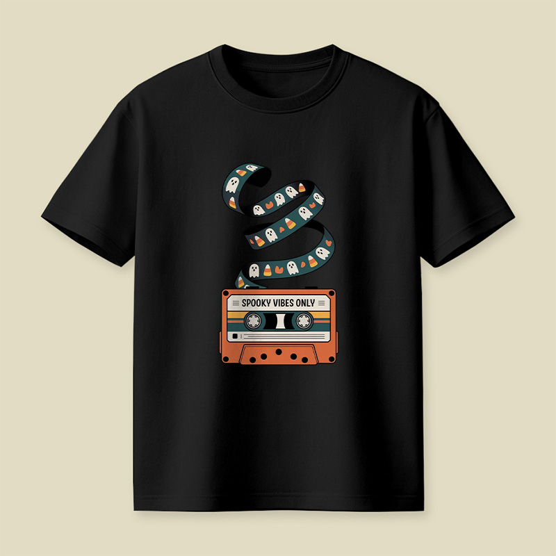 Retro Cassette Spooky Vibes Halloween Playful T-Shirt