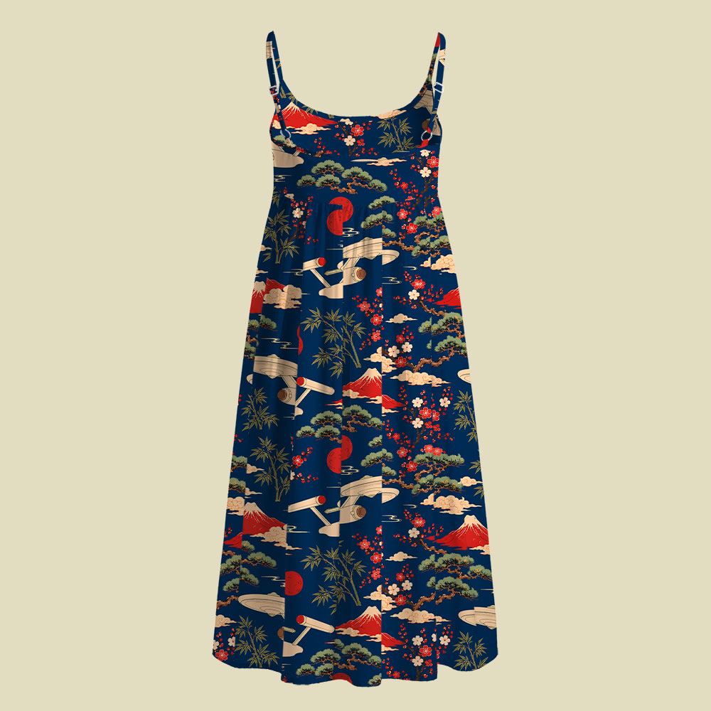 Sci-Fi Spaceship Ukiyo-e Style Camisole Midi Dress