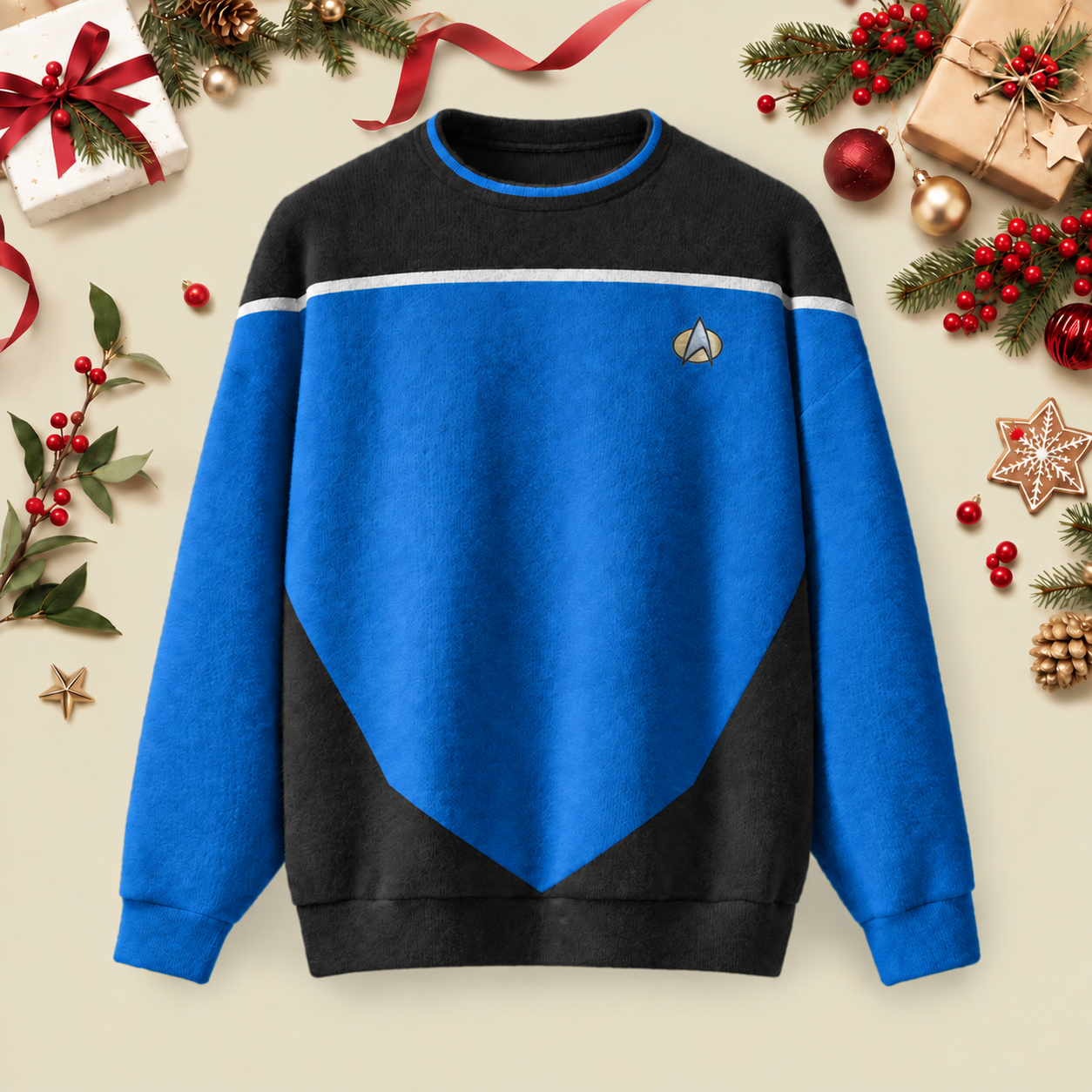 Blue Space Uniform Ugly Christmas Fluffy Sweatershirt