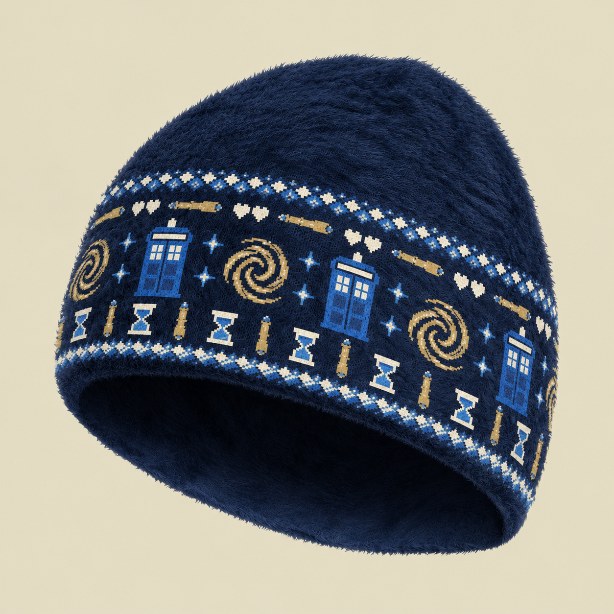 Cosmic Time Travel Pixel Fuzzy Beanie