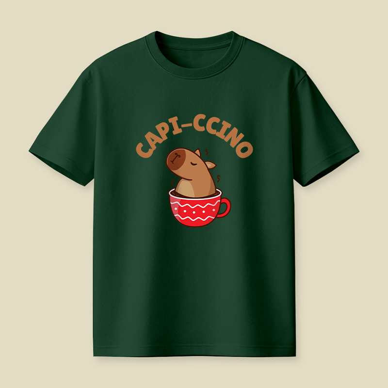 Capi-Ccino Capybara Coffee Pun Playful T-Shirt