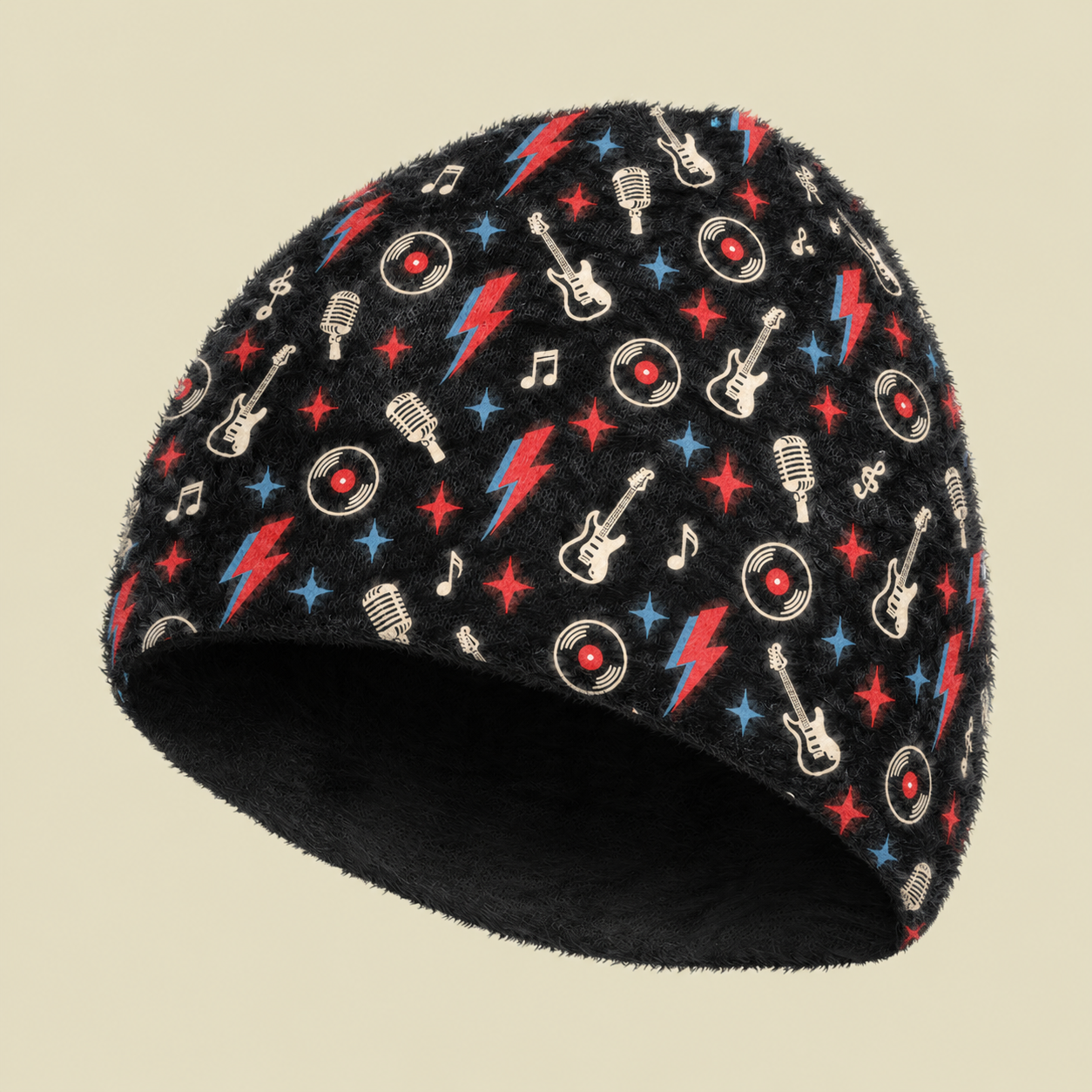 Retro Rock And Roll Music Fuzzy Beanie