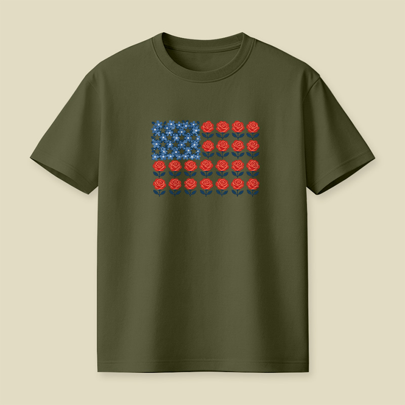 Floral American Flag Rose Patriotic Playful T-Shirt
