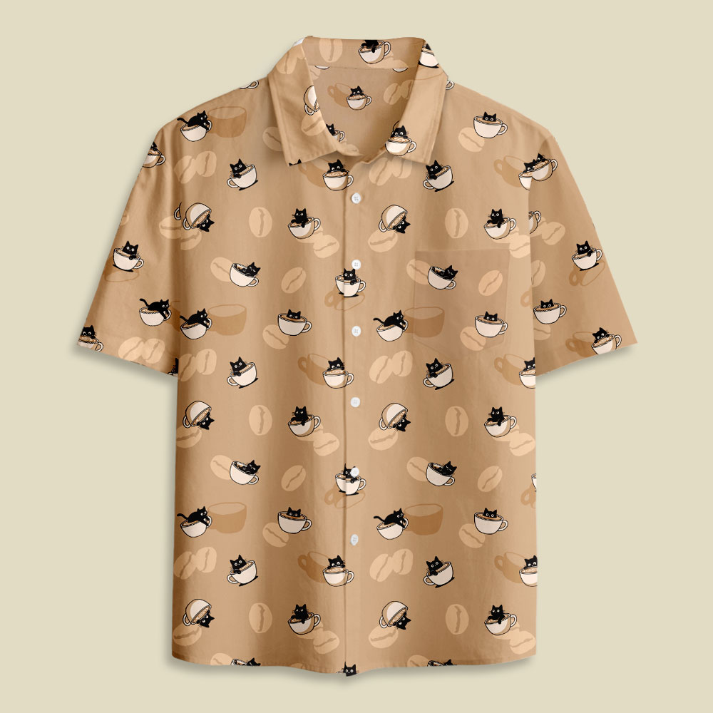 Coffee Cat Button Up Pocket Shirt