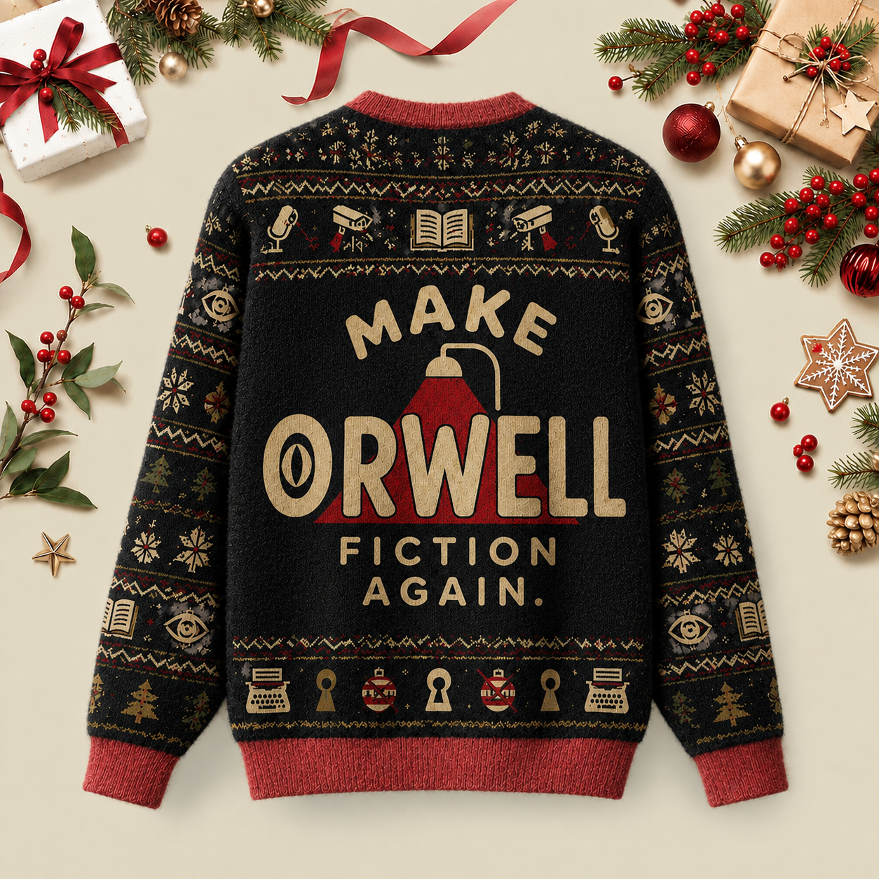 Make Orwell Fiction Again Ugly Christmas Fluffy Sweatershirt