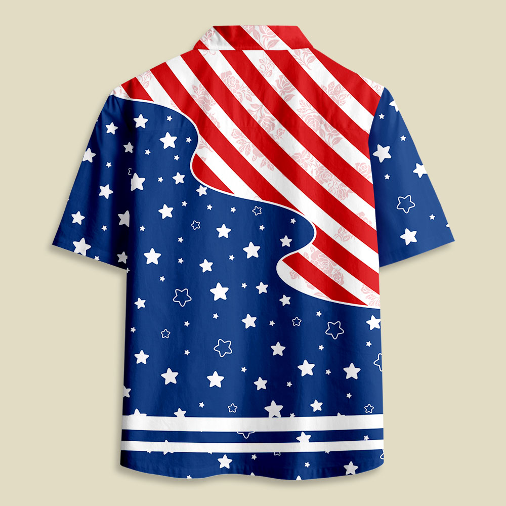 America Blue And Red Button Up Pocket Shirt
