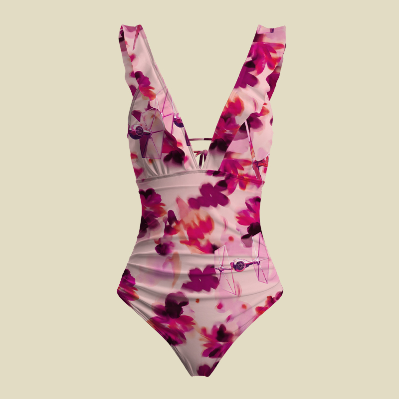 Blossoms Tie-Fighter V-Neck One Piece Swimsuit