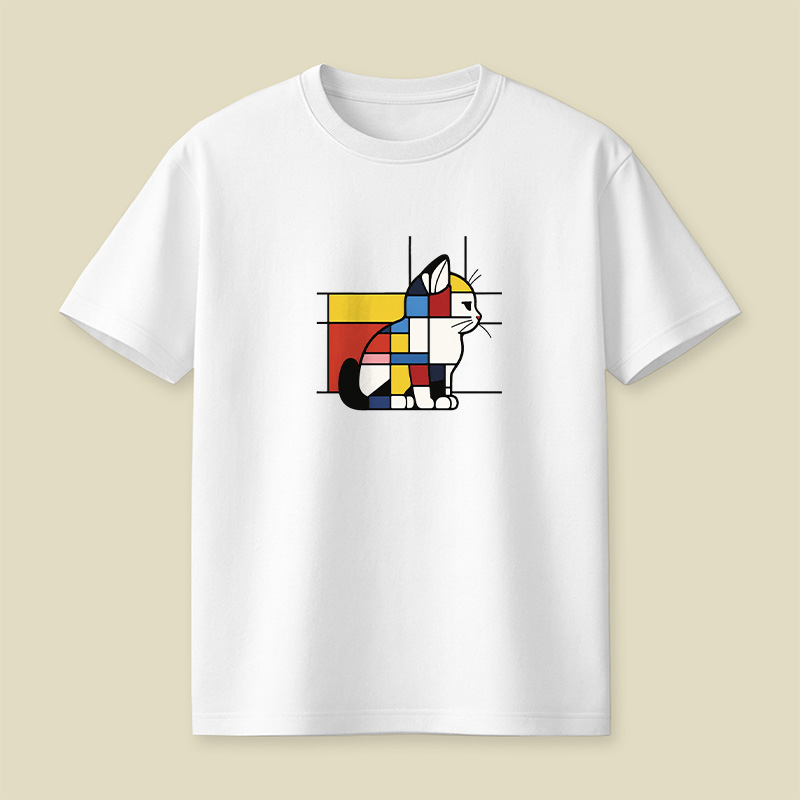 Geometric Cat Art In Primary Colors Playful T-Shirt