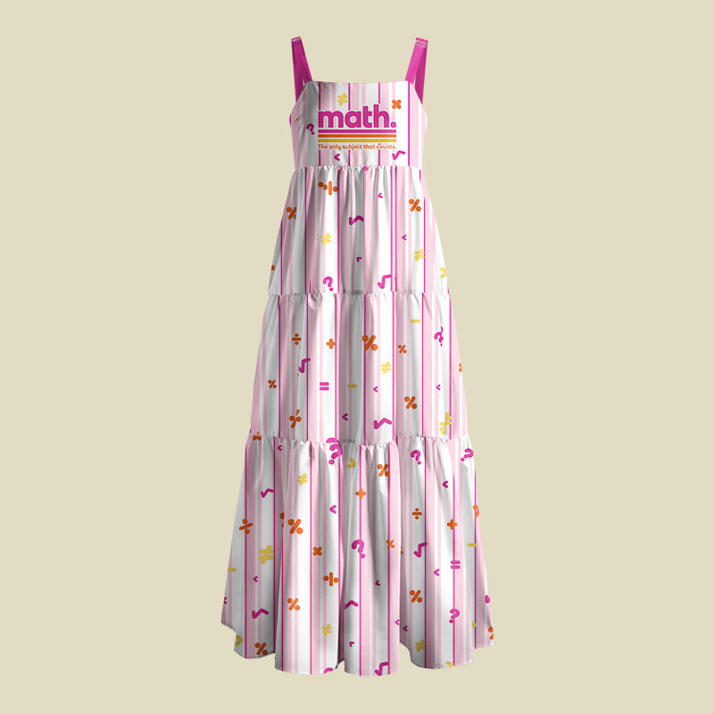 Retro Math Symbol Pink Stripe Playful Maxi Dress