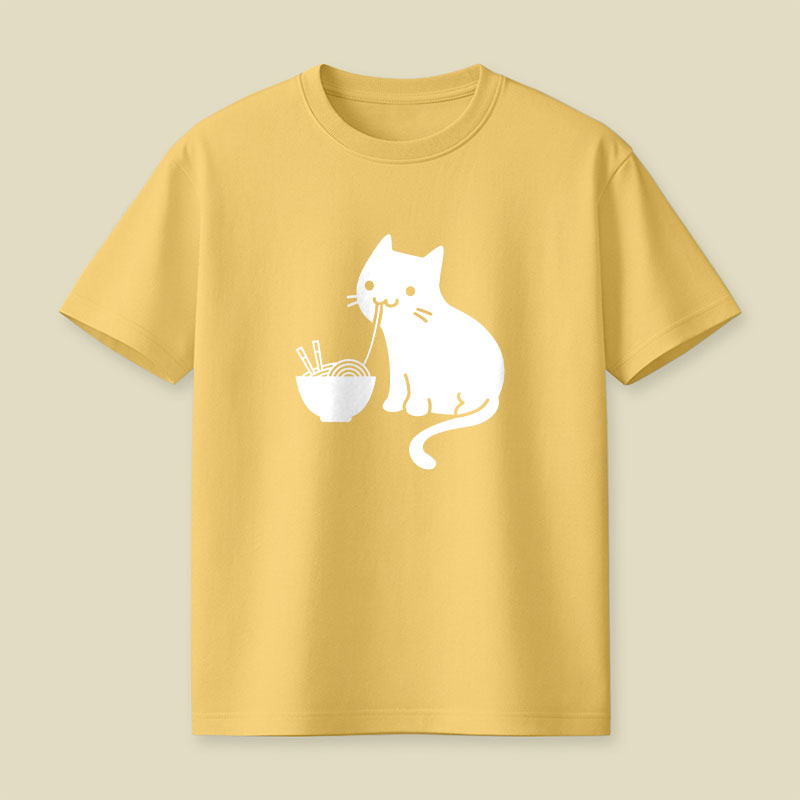 Cute Cat Eating Ramen Playful T-Shirt