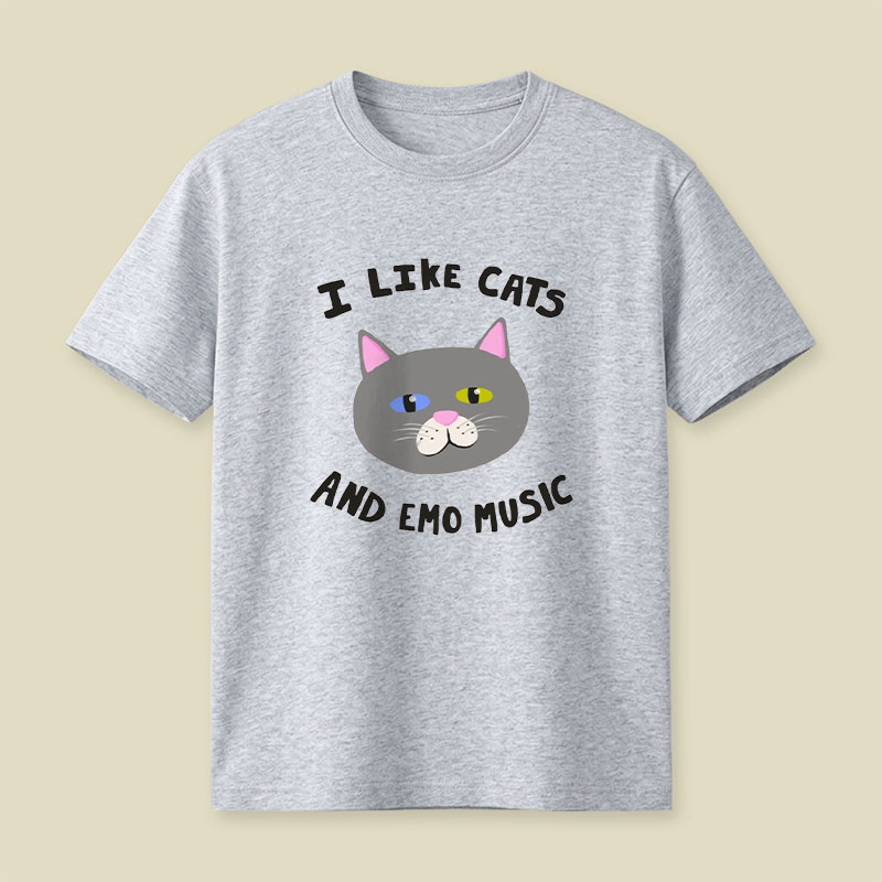 I Like Cats and Emo Music Playful T-Shirt