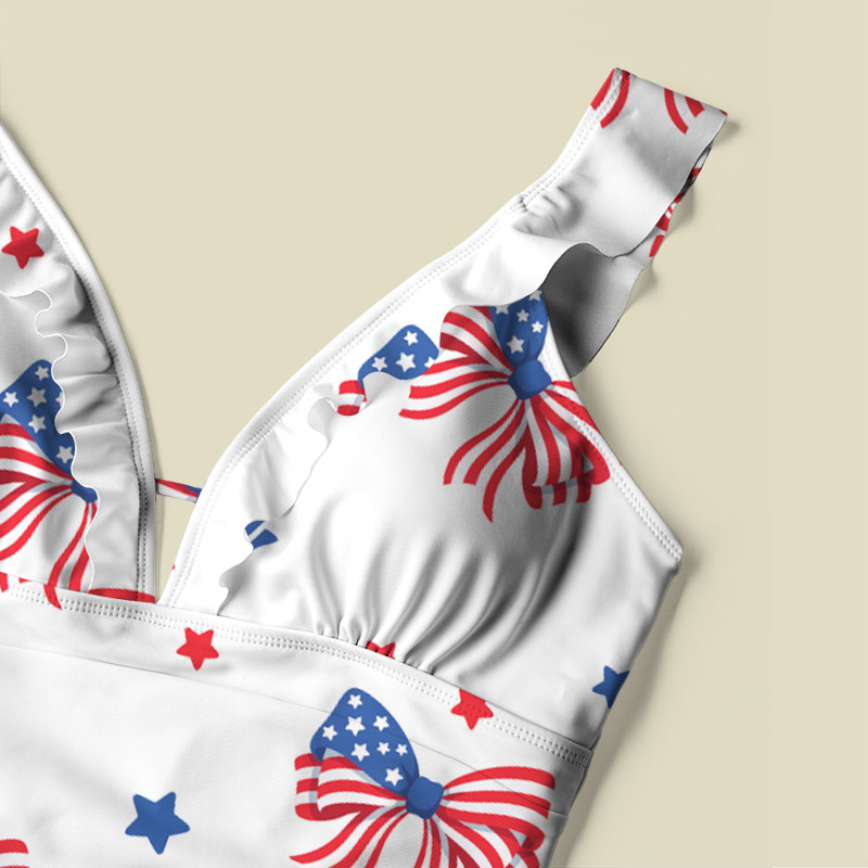 American Bow V-Neck One Piece Swimsuit