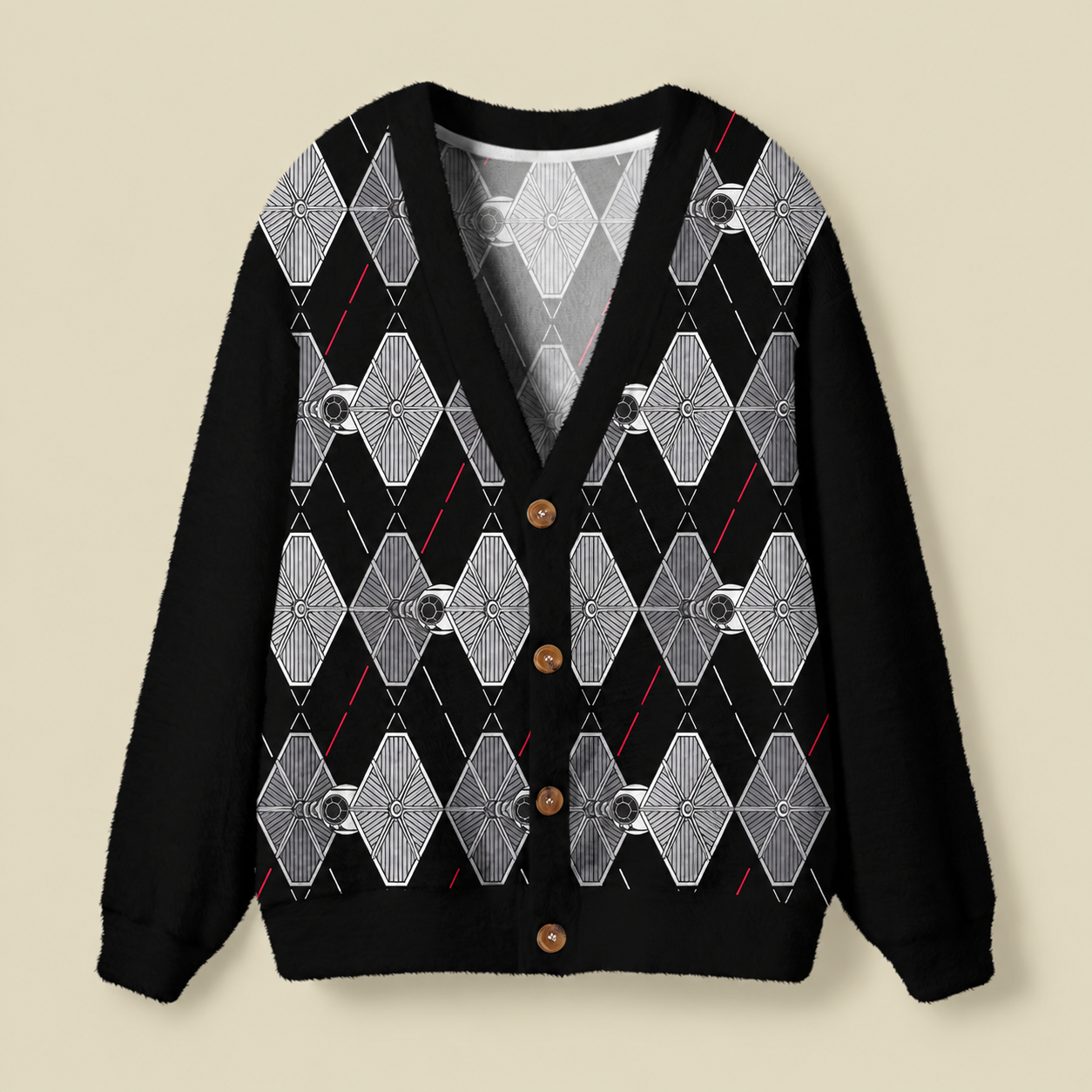 Tie Spaceship Ugly Cardigan Sweater