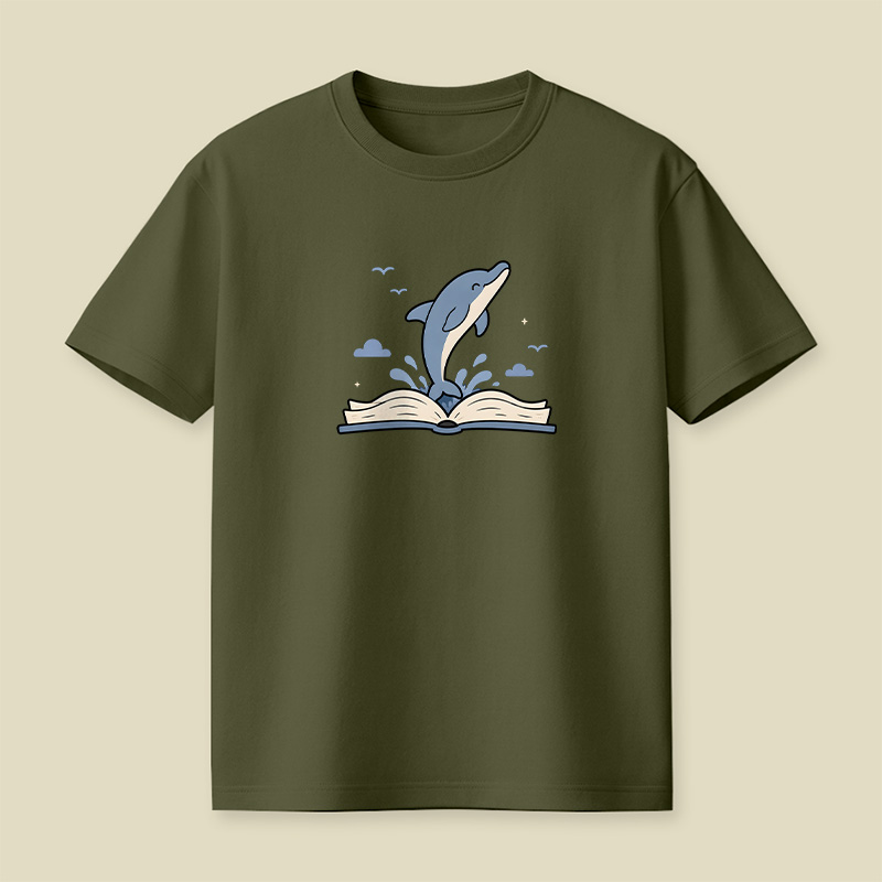 Dolphin Jumping Out Of Book Playful T-Shirt