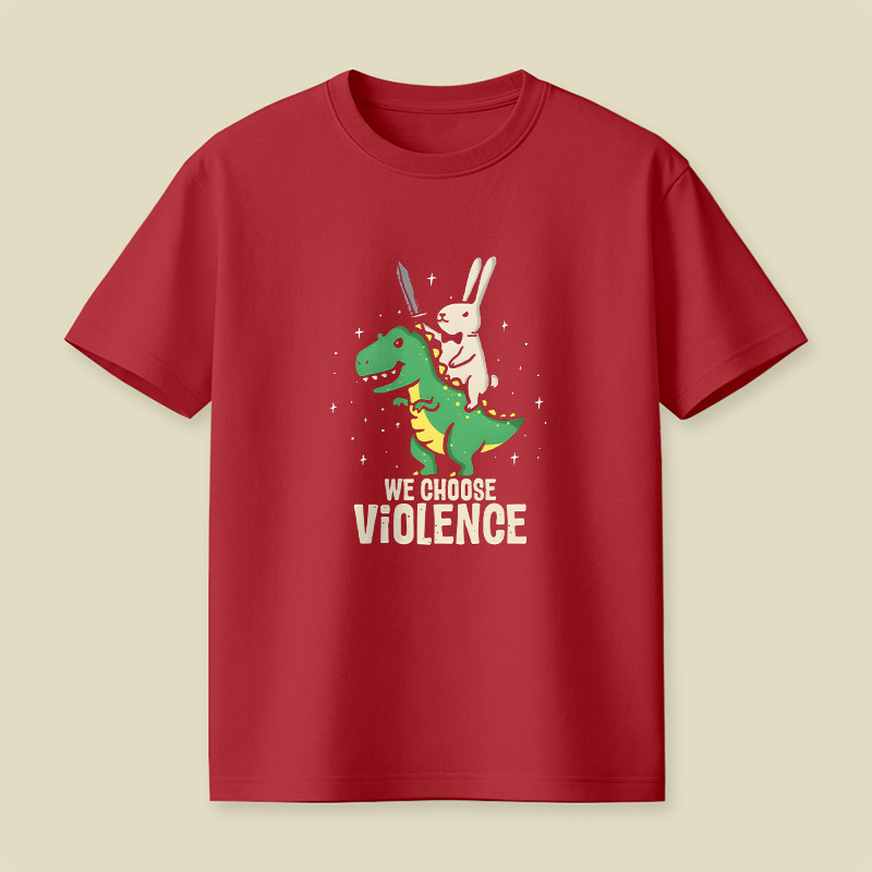Rabbit Riding Dinosaur Choose Violence Playful T-Shirt