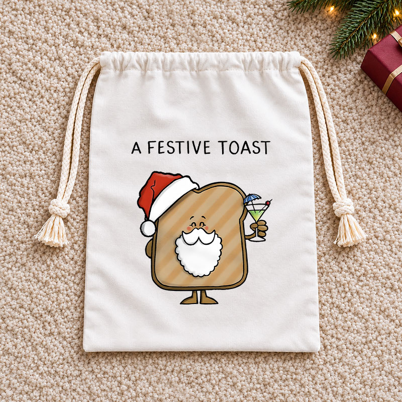 Festive Toast Christmas Drawstring Gift Bag