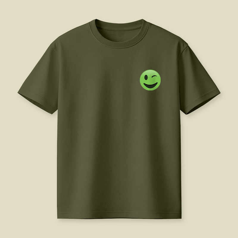 Green Emoji Wink Playful T-Shirt