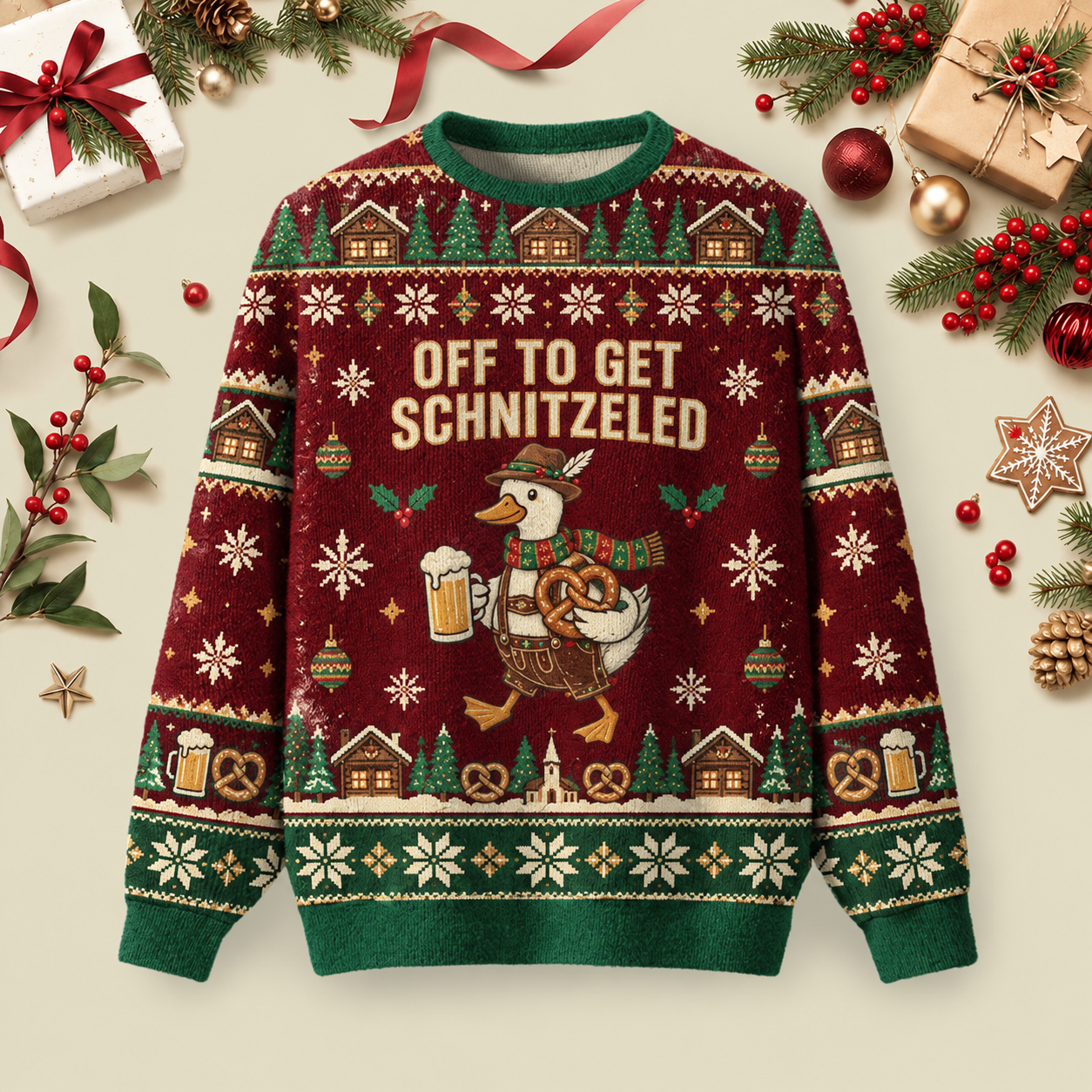 Off To Get Schnitzeled Ugly Christmas Fluffy Sweatershirt