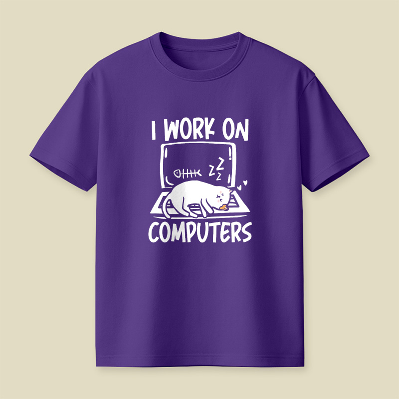 I Work On Computers Cat Nap Playful T-Shirt