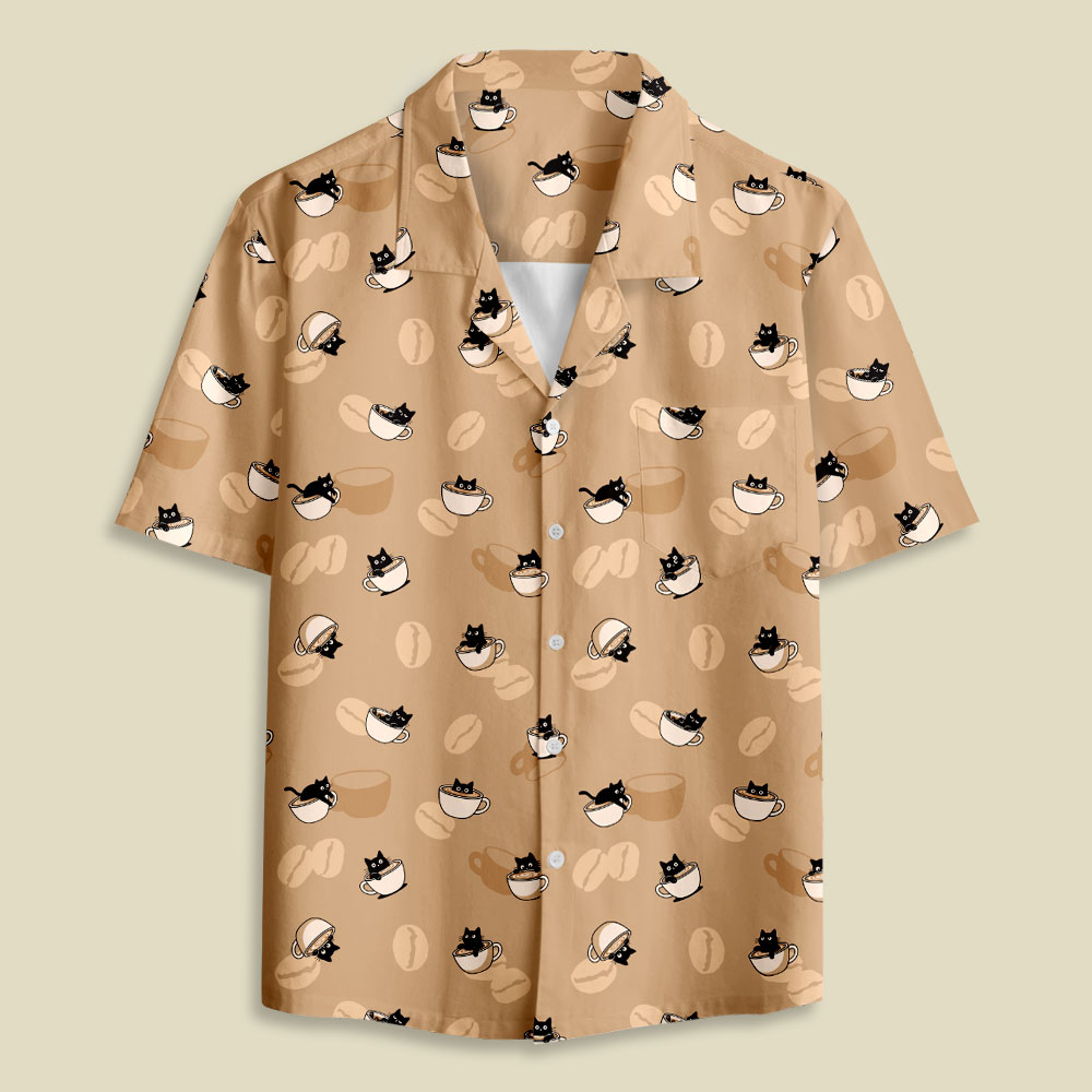Coffee Cat Button Up Pocket Shirt