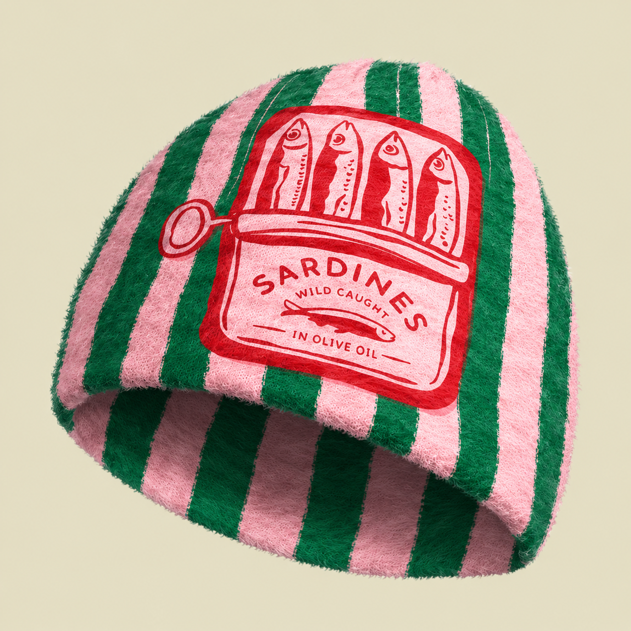 Sardines Colourful Maximalist Vintage Food Design Fuzzy Beanie