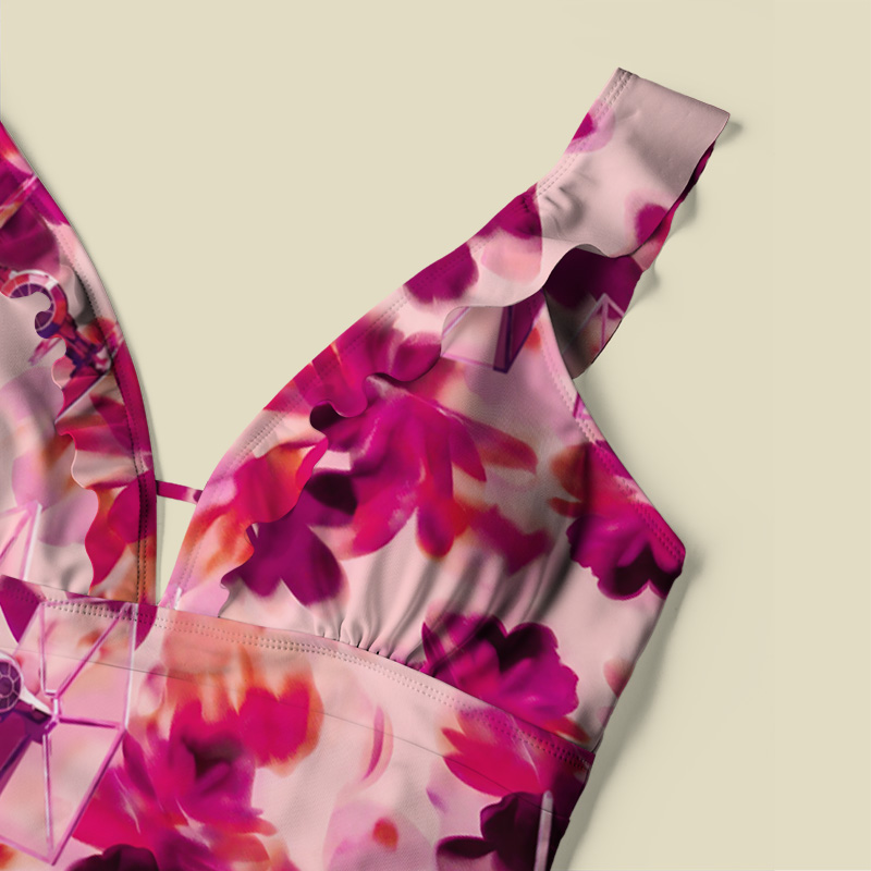 Blossoms Tie-Fighter V-Neck One Piece Swimsuit