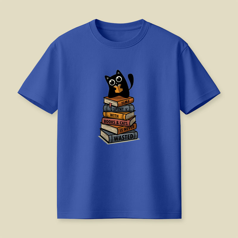 Time Spent With Books And Cats Playful T-Shirt