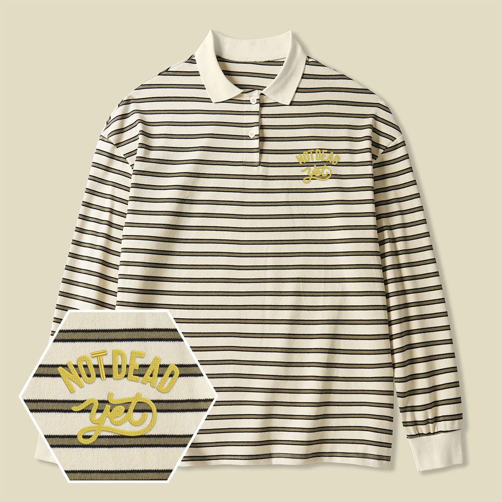 Not Dead Yet Lycra Striped Embroidered Long-Sleeve Polo